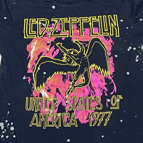 LED ZEPPELIN USA 1977 Graphics Long Sleeve Black Spotted Shirt Large Black Used - Picture 3 of 4